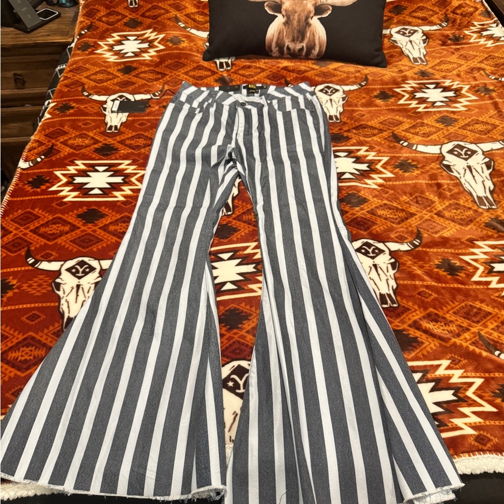 L&B Blue and White Striped Flare Jeans